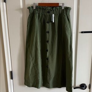 Madewell Olive Button-Front Midi Skirt